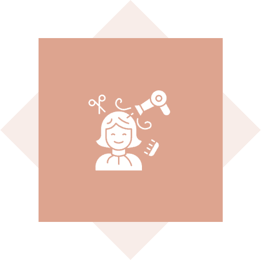 Hair salon icon with styling tools.
