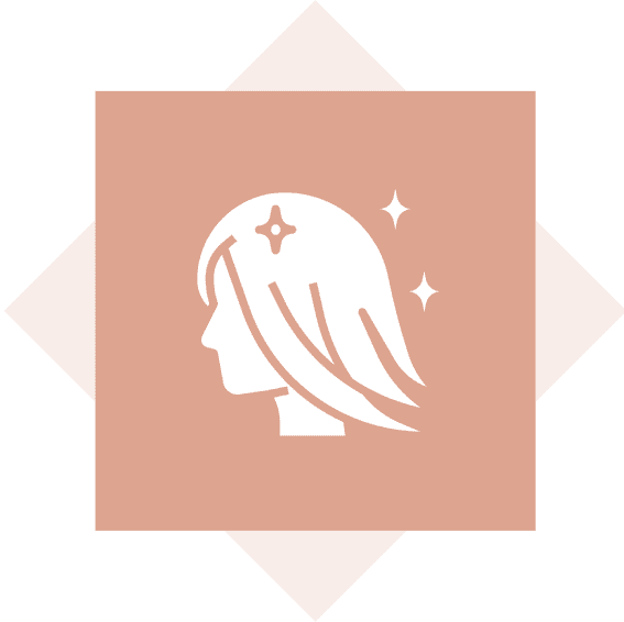 Profile silhouette with sparkling hair icon.
